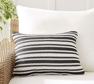 Faux Natural Fiber Ziggy Striped Outdoor Pillow , 14 x 20", Black Multi - Image 0