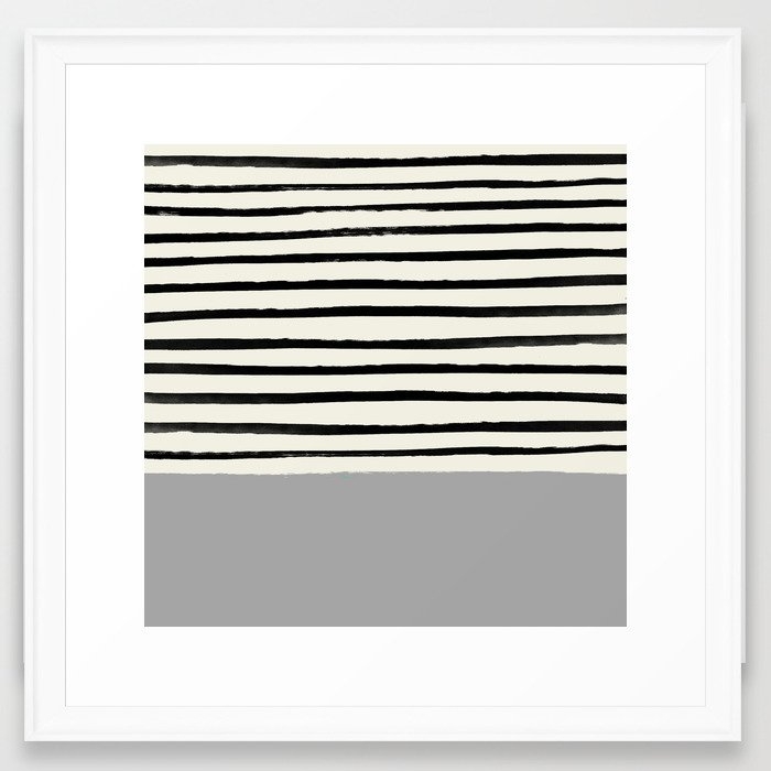 Storm Grey X Stripes Framed Art Print by Leah Flores - Scoop White - MEDIUM (Gallery)-22x22 - Image 0