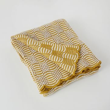 Cotton Baby Blanket, Mini Waves, White & Citron - Image 3