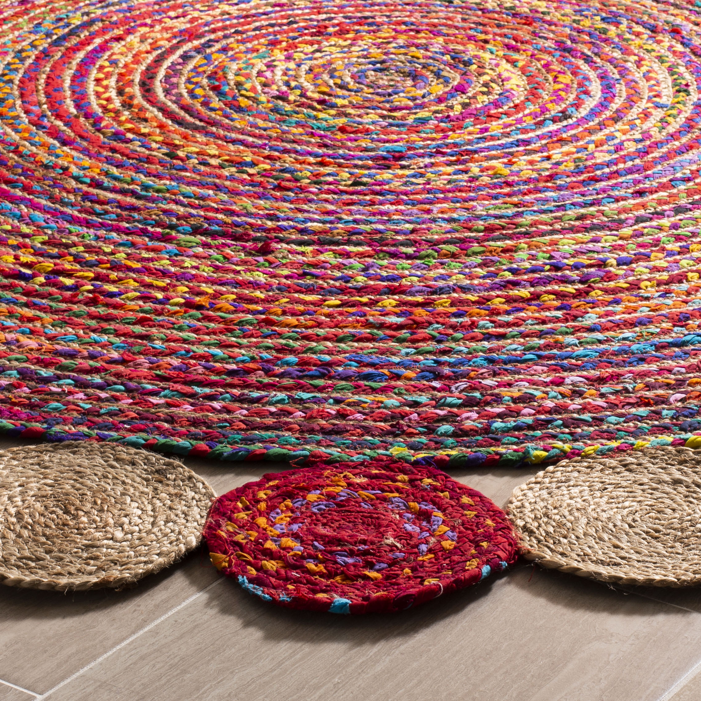 Arlo Home Hand Woven Area Rug, CAP201A, Red/Multi,  8' X 8' Round - Image 2
