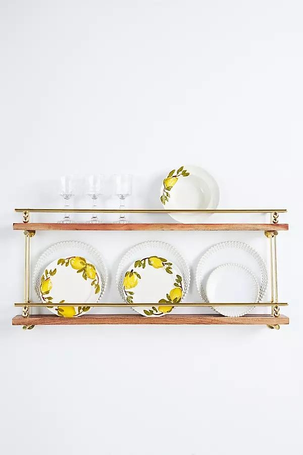 Aldina Acacia Wood & Brass Two-Tiered Plate & Spice Rack - Image 0