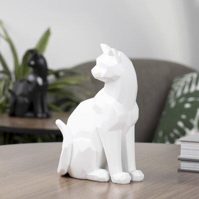 Bostobrick Carved Angle Sitting Cat Modern Decor Sculpture - Image 0