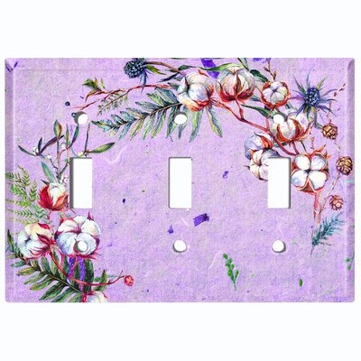 Metal Light Switch Plate Outlet Cover (Cotton Flower Frame Gray  - Triple Toggle) - Image 0