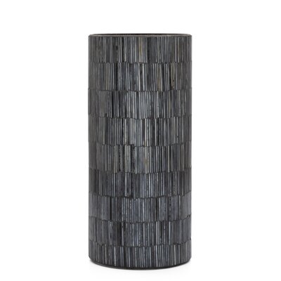 Bamboo Glass Mosaic Cylinder Vase, Silver, 9-inch - Image 0