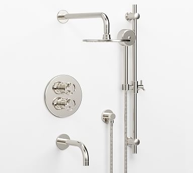Tilden Thermostatic Cross-Handle Bathtub & Hand-Held Shower Faucet Set, Polished Nickel - Image 0