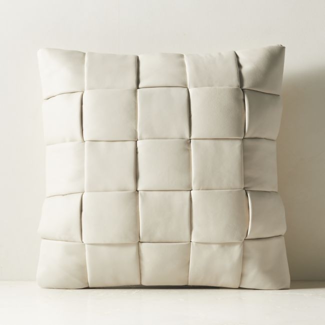 Jabas Warm White Woven Leather Throw Pillow Cover 20"x20" - Image 0