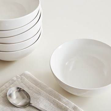Stoneware Dinnerware, Cereal Bowl, White, Set of 6 - Image 1