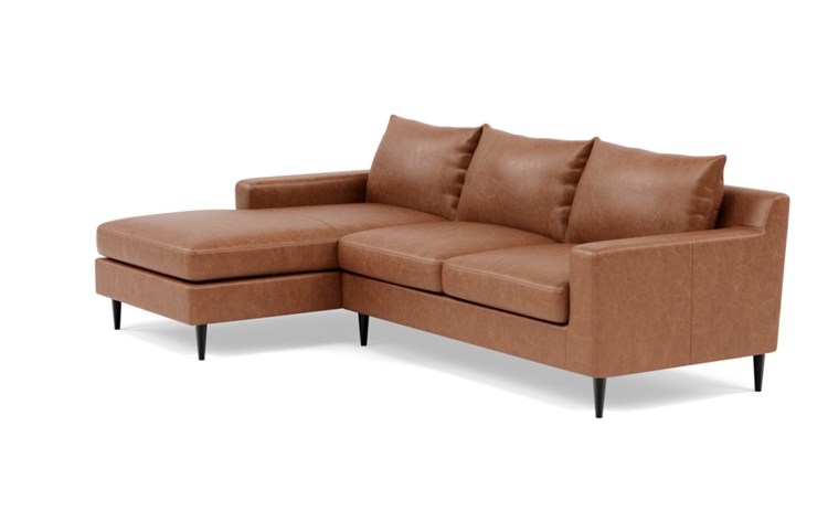 Sloan Leather Left Sectional with Brown Pecan Leather, double down cushions, and Unfinished GunMetal legs - Image 4