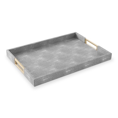 Faux Shagreen & Brass Ottoman Tray, Rectangle - Image 0