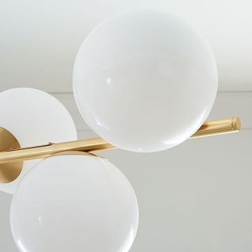 Sphere and Stem 7 Light Chandelier Antique Brass Milk Glass (43") - Image 3
