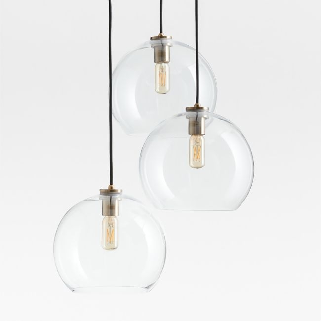 Arren Brass 3-Light Pendant Light with Large Round Clear Glass Shades - Image 0