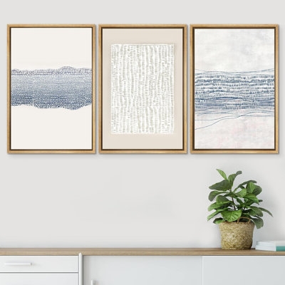 Blue White Grunge Geometric Pattern Abstract Shapes Cozy Neutral Framed On Canvas 3 Pieces Print - Image 0