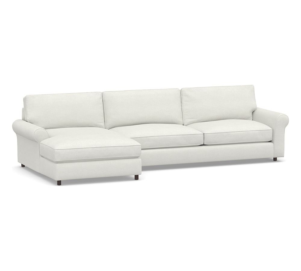 PB Comfort Roll Arm Upholstered Right Arm Sofa with Wide Chaise Sectional, Box Edge Down Blend Wrapped Cushions, Basketweave Slub Ivory - Image 0
