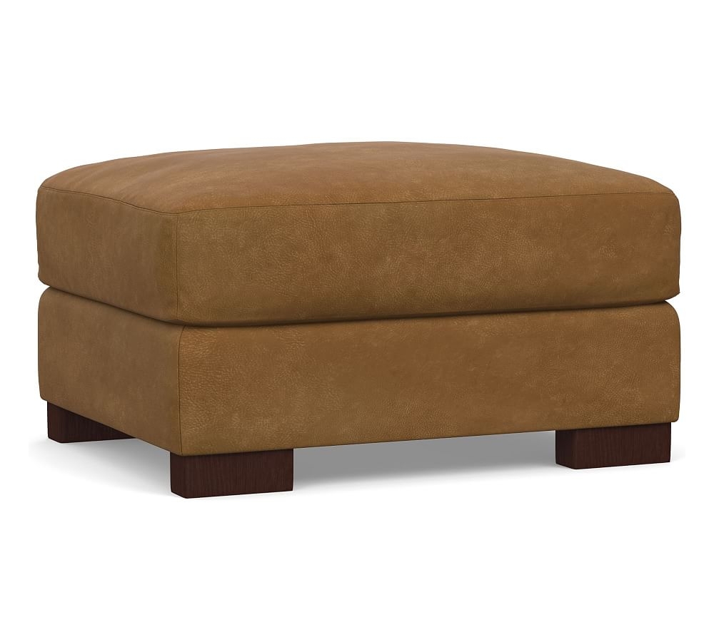 Turner Square Arm Leather Small Ottoman 30.5", Polyester Wrapped Cushions, Nubuck Camel - Image 0