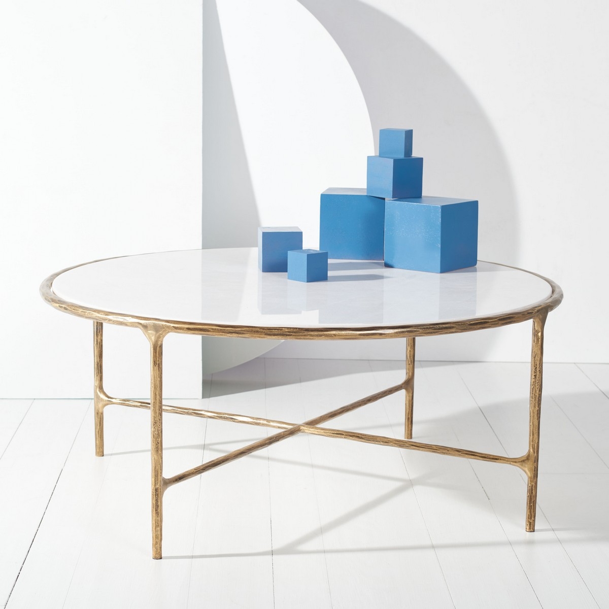 Jessa Round Metal Coffee Table - Brass/White - Image 1