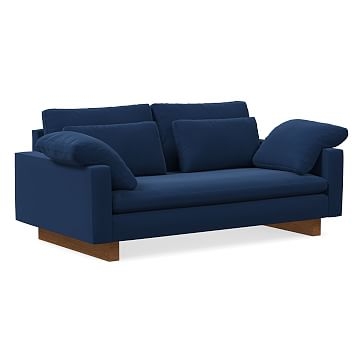 Harmony XL 76" Sofa Bench, Down, Astor Velvet, Ink Blue, Walnut - Image 0