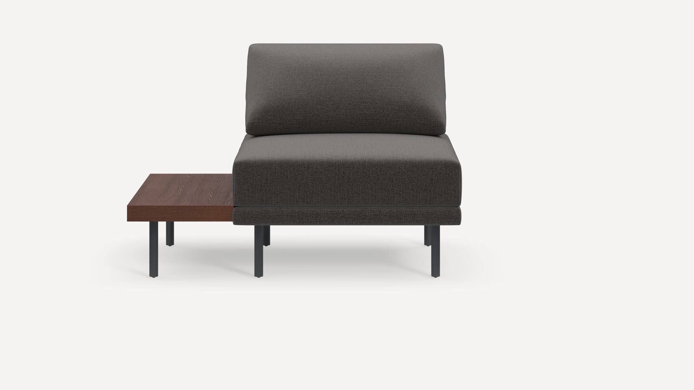 Range Seat with Table - Heather Charcoal - Performance Chenille / Black Metal Legs - Walnut Table - Image 0