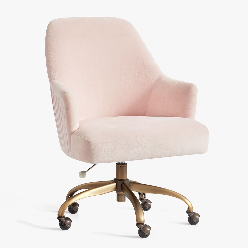 Pleated Swivel Desk Chair, Performance Everyday Velvet Rose - Image 0
