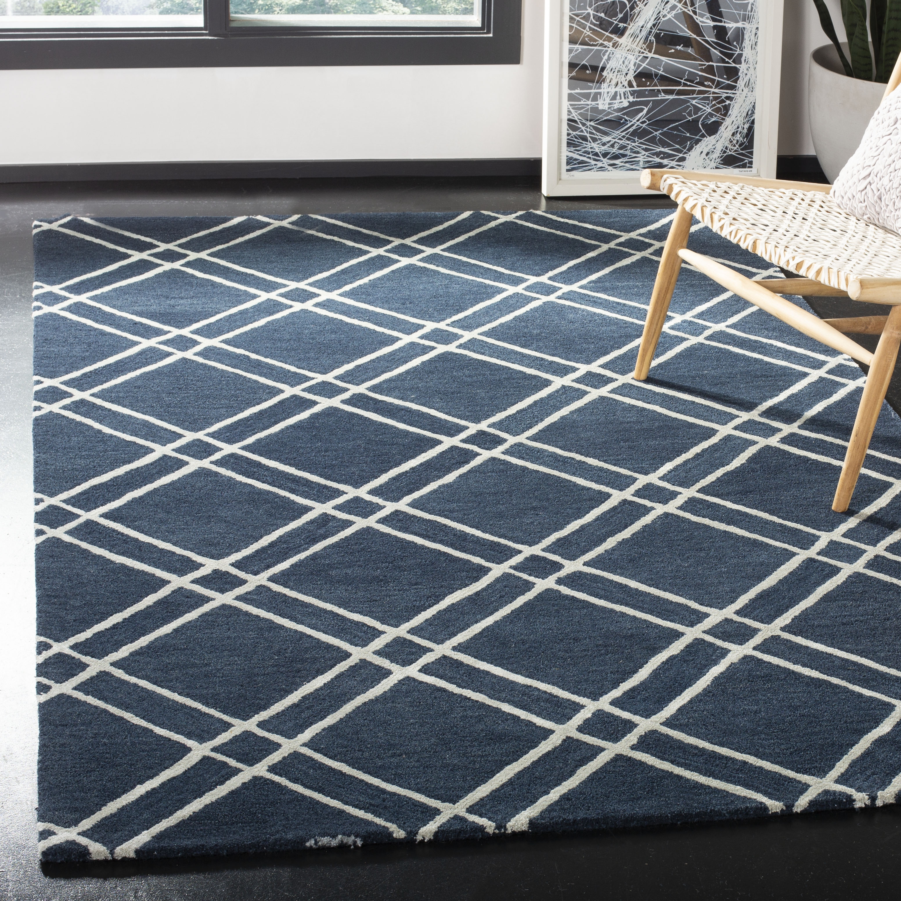 Arlo Home Hand Tufted Area Rug, HIM901N, Navy/Silver,  5' X 8' - Image 1