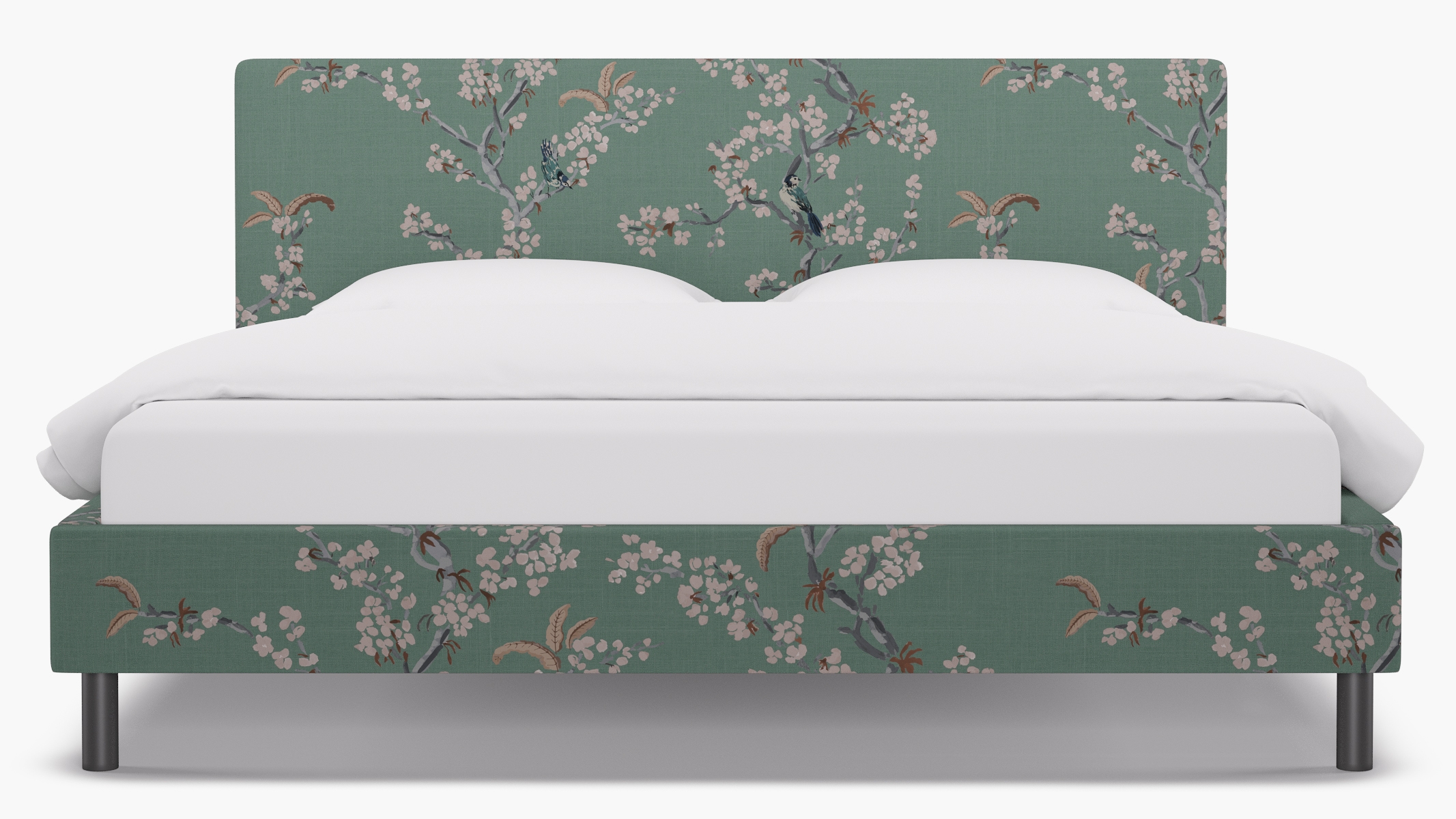 Tailored Platform Bed, Mint Cherry Blossom, King - Image 0