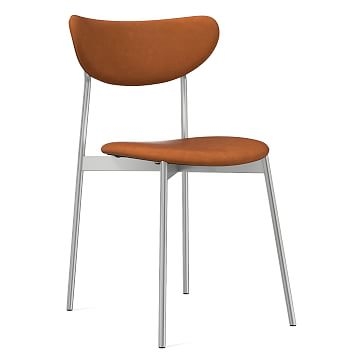 Modern Petal Fully Upholstered Dining Chair, Vegan Leather, Saddle, Chrome - Image 0