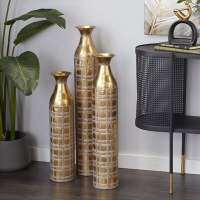 Nadette Gold Wood Floor Vase, Set of 3 - Image 1