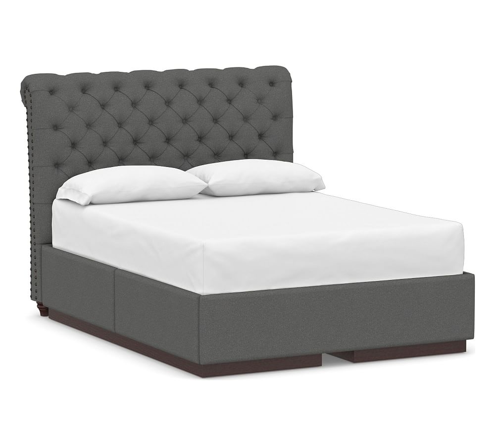 Chesterfield Tufted Upholstered Headboard and Side Storage Platform Bed, Queen, Park Weave Charcoal - Image 0