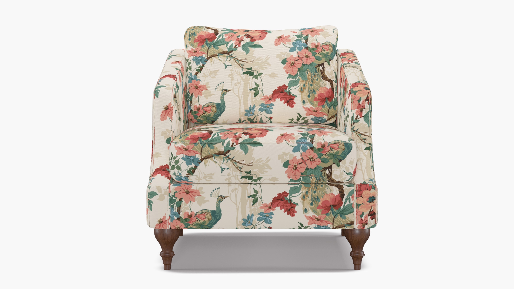 Slope Arm Chair, Rose Peacock Park, Walnut Turned Wood Leg - Image 0