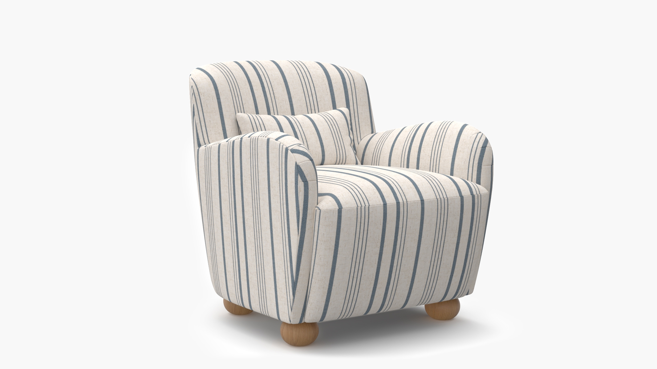 Club Chair, Blue Market Stripe, Natural Bun Foot - Image 1