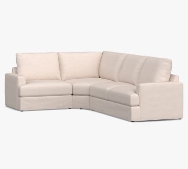 Canyon Square Arm Slipcovered Right Arm 3-Piece Wedge Sectional, Down Blend Wrapped Cushions, Performance Heathered Basketweave Alabaster White - Image 1