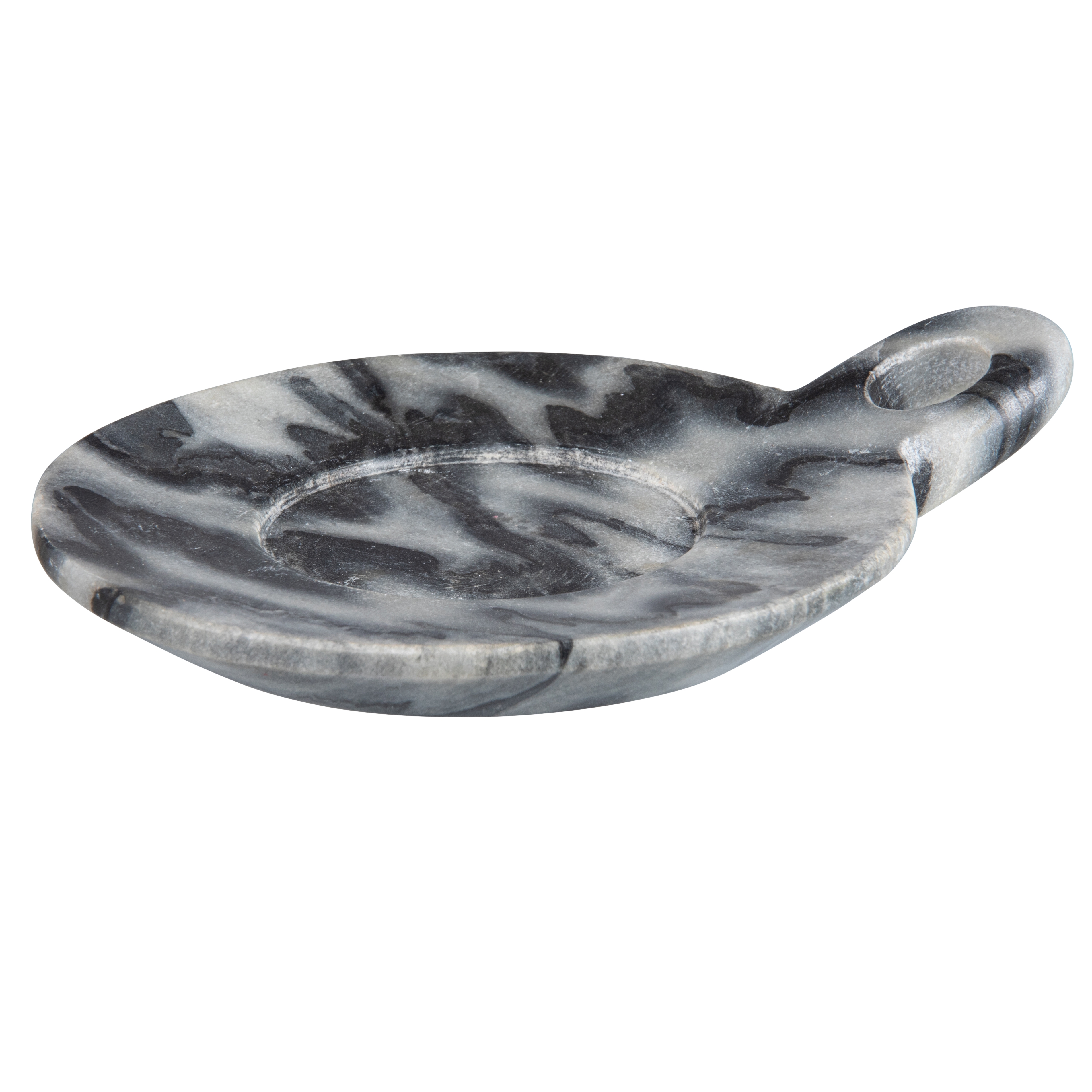 Hand-Carved Marble Dish with Handle, Grey - Image 0