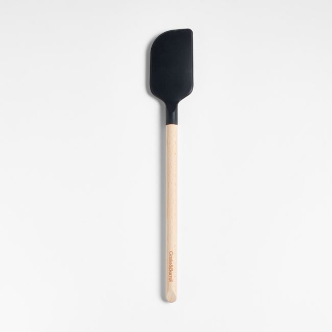 Crate & Barrel Black Silicone and Wood Scraper Spatula - Image 0