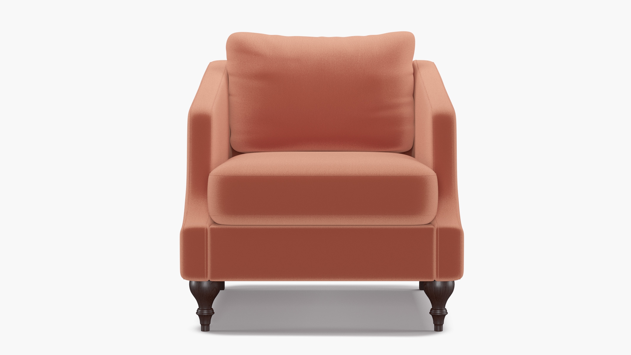Slope Arm Chair, Coral Performance Velvet, Espresso Turned Wood Leg - Image 0