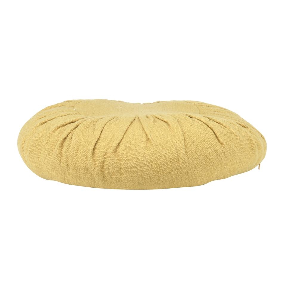 Round Pillow with Gathered Design, Mustard Cotton, 18" - Image 4