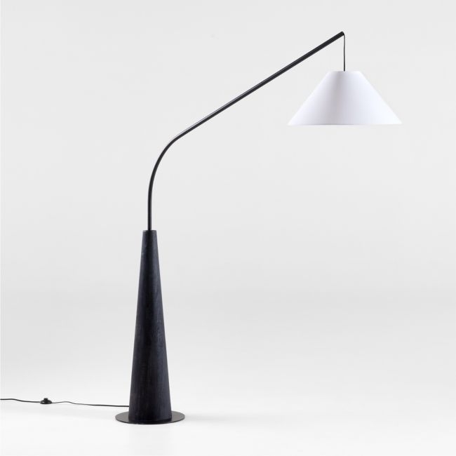 Gibson Black Hanging Arc Floor Lamp with White Shade - Image 0