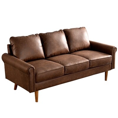 Dorna 74.01" Wide Faux Leather Rolled Arm Sofa - Image 0