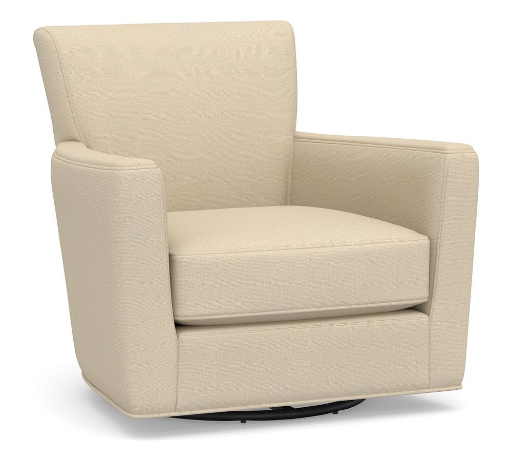 Irving Square Arm Upholstered Swivel Glider Without Nailheads, Polyester Wrapped Cushions, Park Weave Oatmeal - Image 0