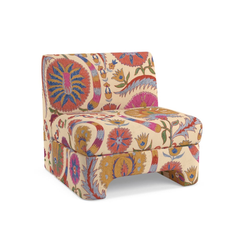 Bright Botanical Suzani Sienna Slipper Chair by St. Frank | 30"W x 30"D x 30"H Seat - Image 1