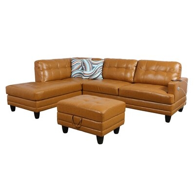 Jiuliana 96" Wide Faux leather Corner Sectional with Ottoman - Image 0
