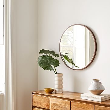 Bennet Thin Wood Frame Wall Mirror Round 30 in Diameter Dark Walnut - Image 2