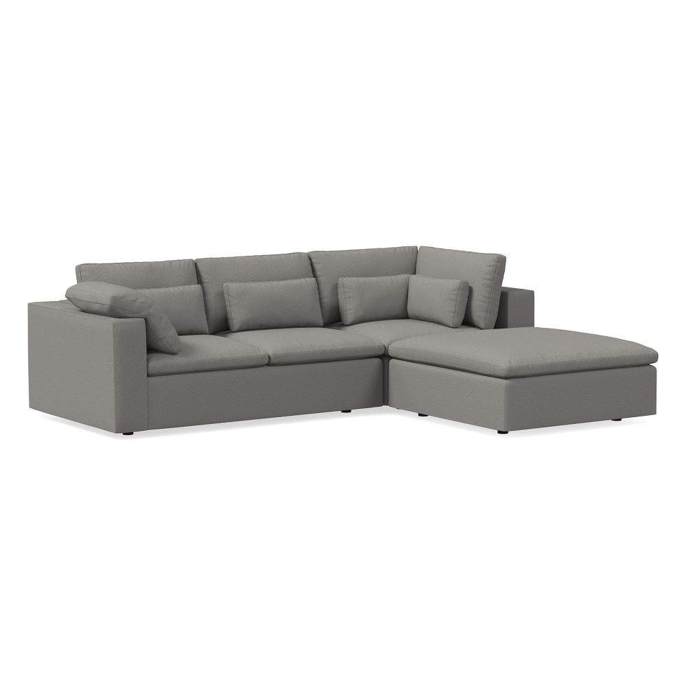 Harmony Modular 121" Right Multi Seat 3-Piece Ottoman Sectional, Standard Depth, Chenille Tweed, Silver - Image 0