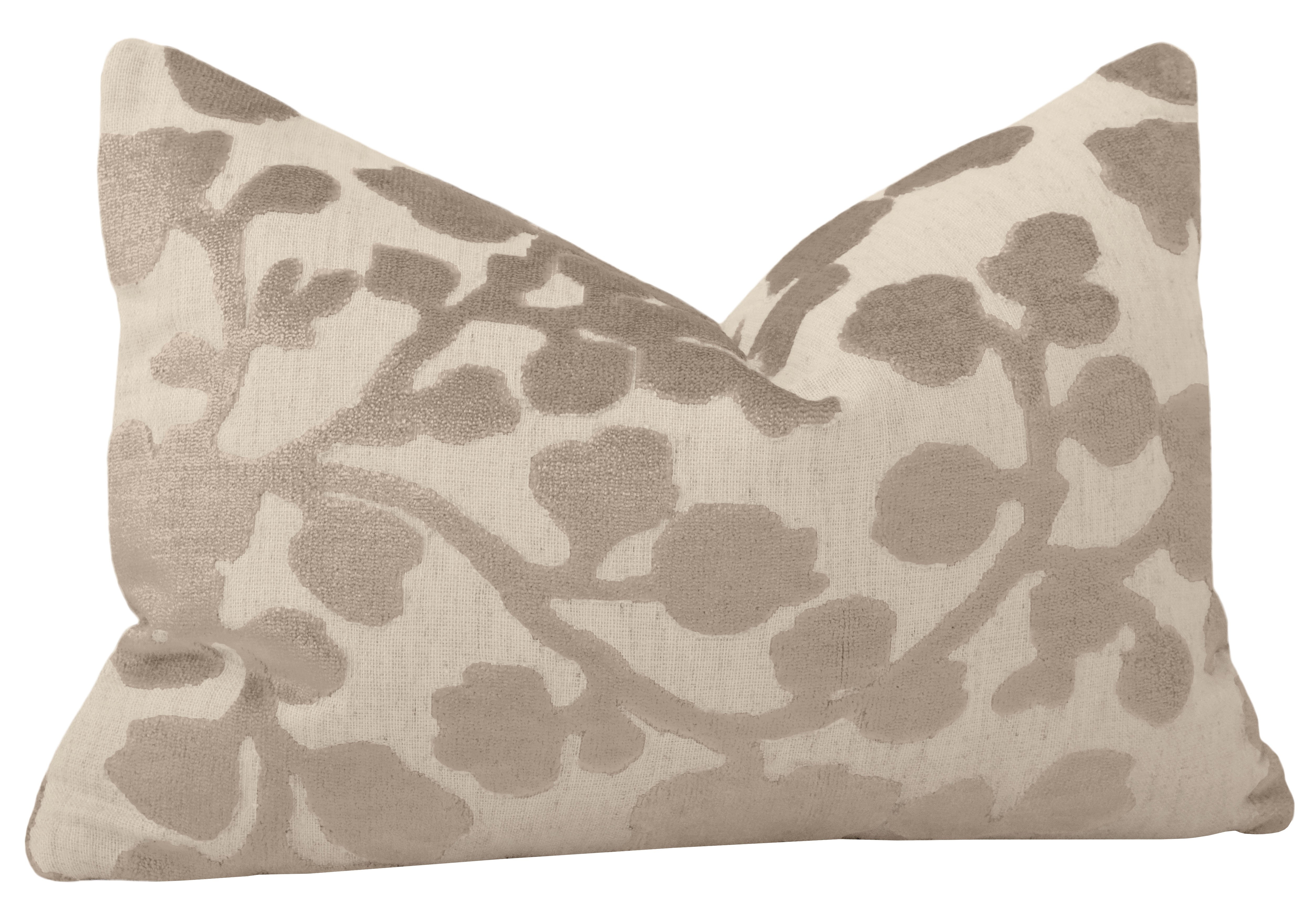Blossom Cut Velvet Lumbar Pillow Cover, Stone, 12" x 18" - Image 1