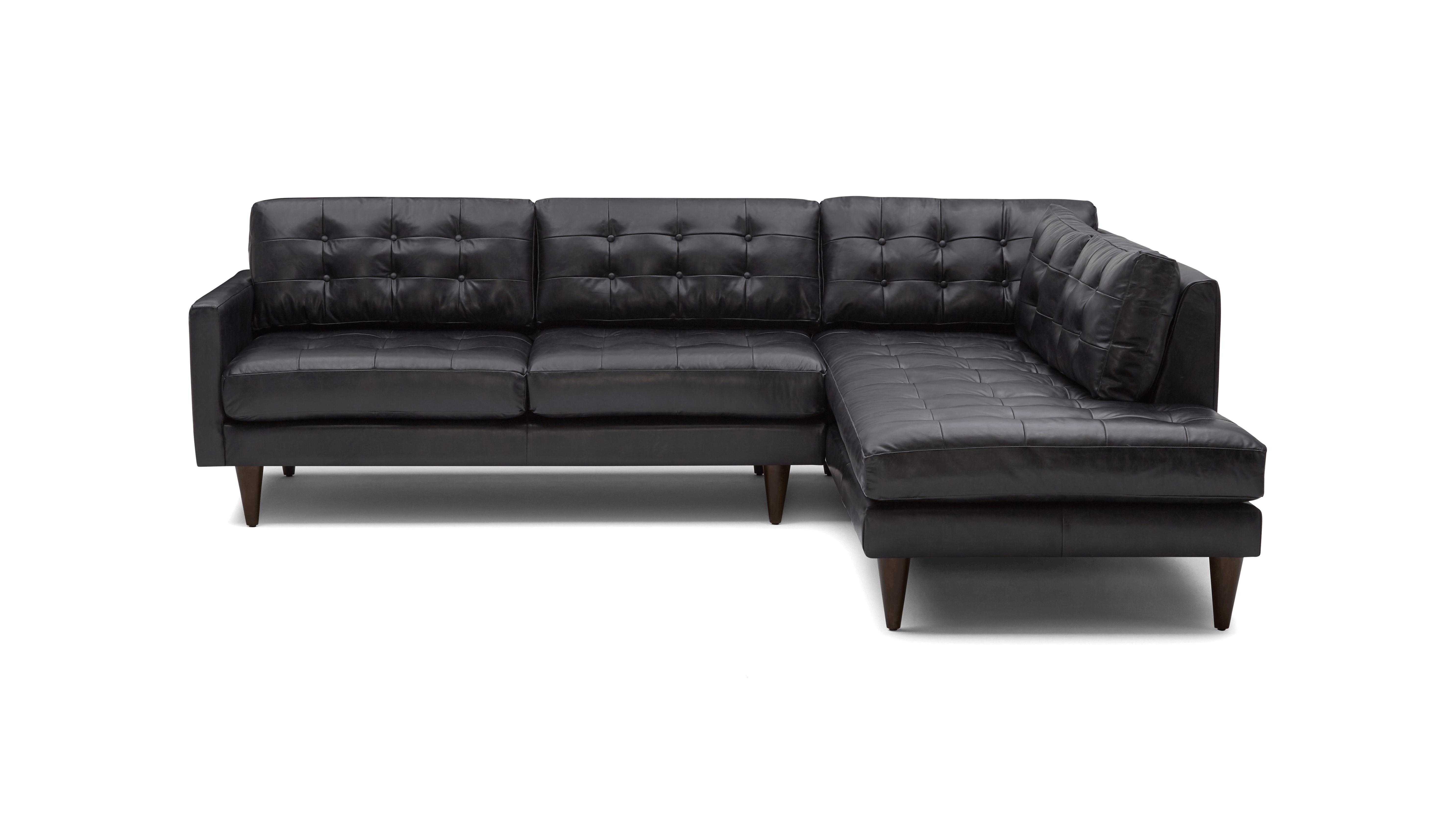 Black Eliot Mid Century Modern Leather Sectional with Bumper - Santiago Steel - Mocha - Right  - Image 0