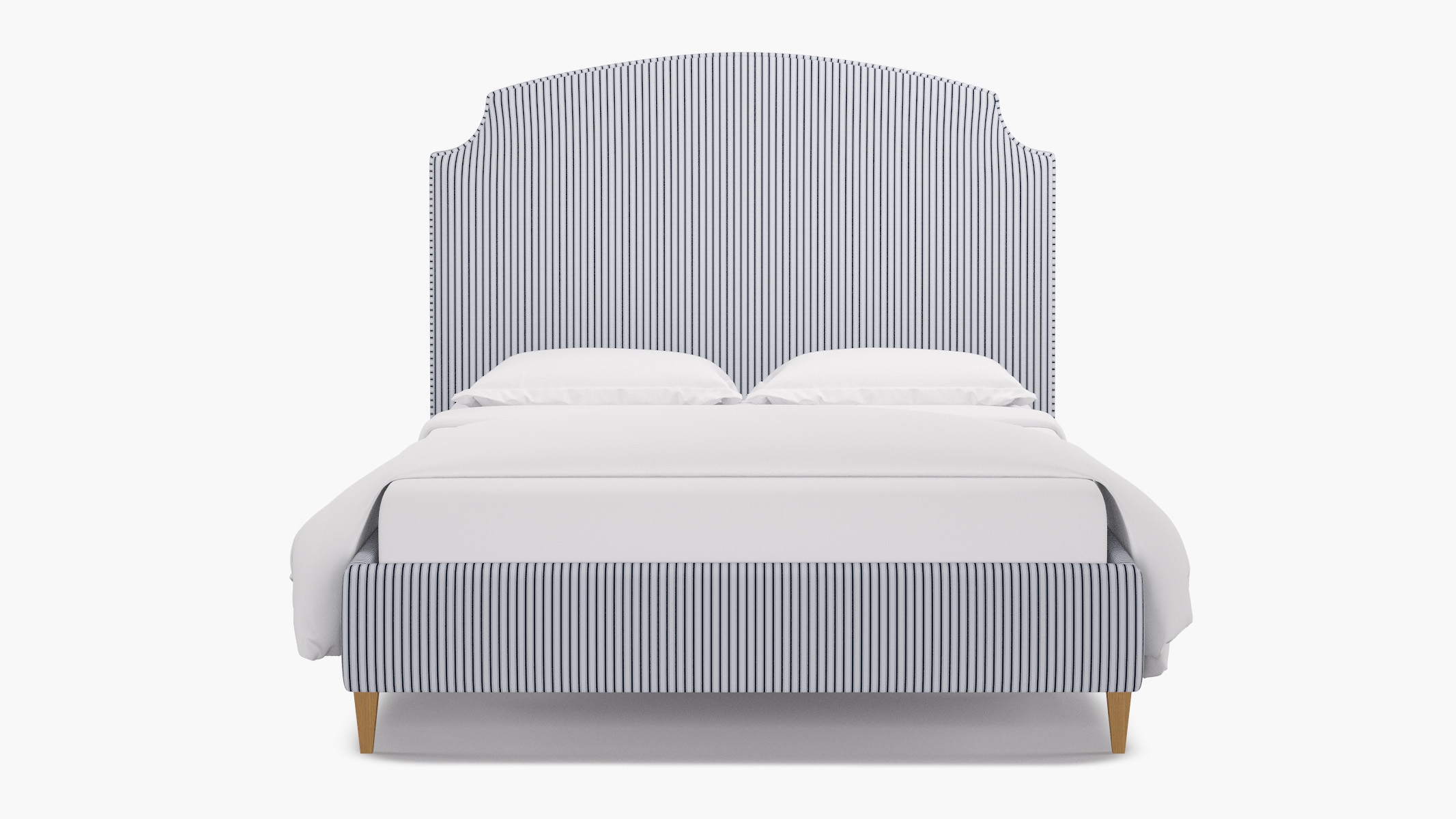 Cove Bed, Navy Classic Ticking Stripe, Natural Square Tapered Leg, King - Image 0