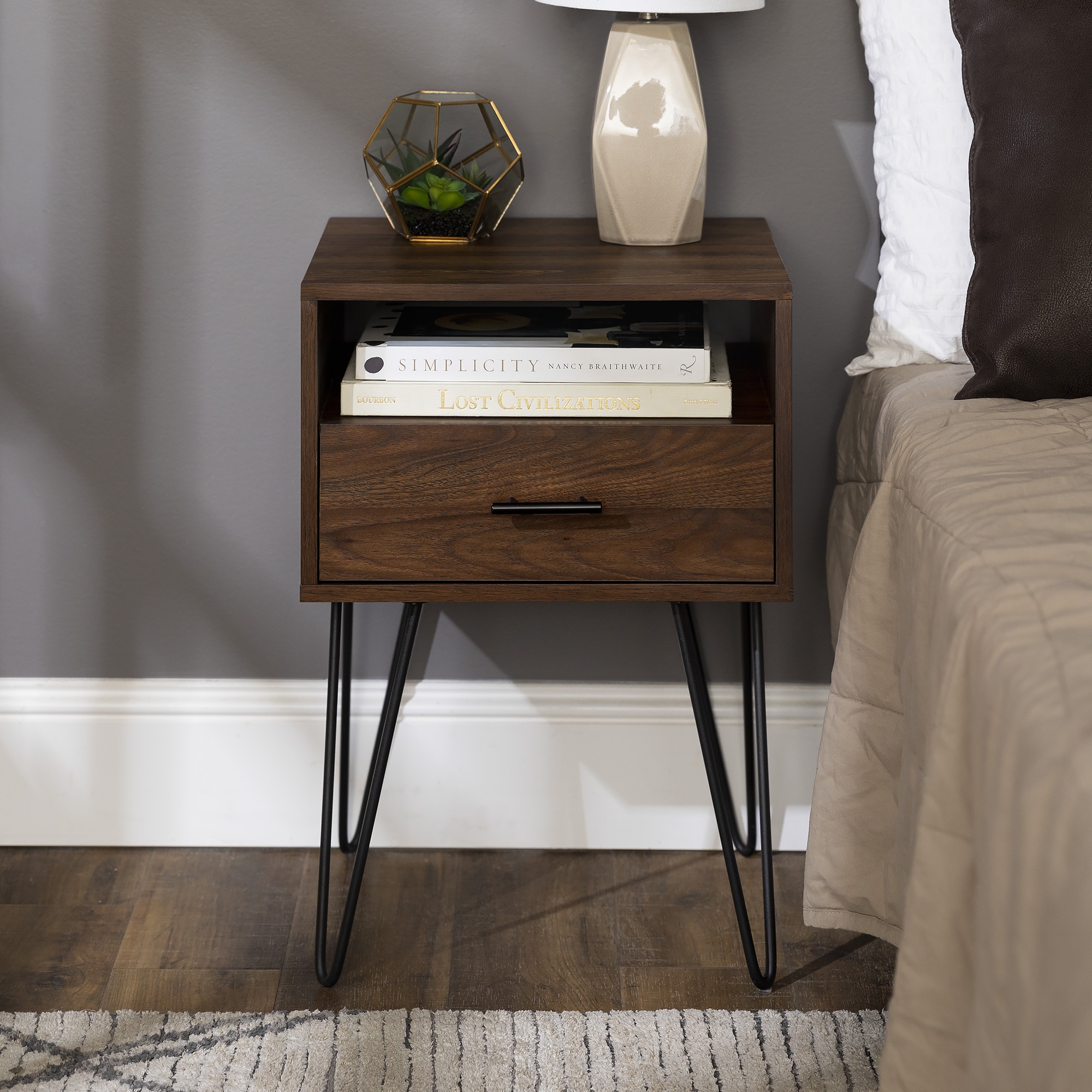 Croft Hairpin Leg 1 Drawer Side Table Set - Dark Walnut - Image 3