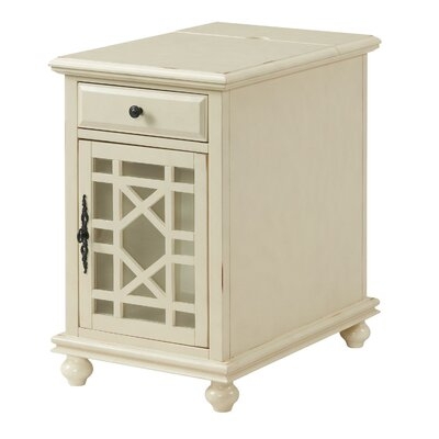 Chairside Table With 1 Drawer And 1 Trellis Door, Antique White - Image 0