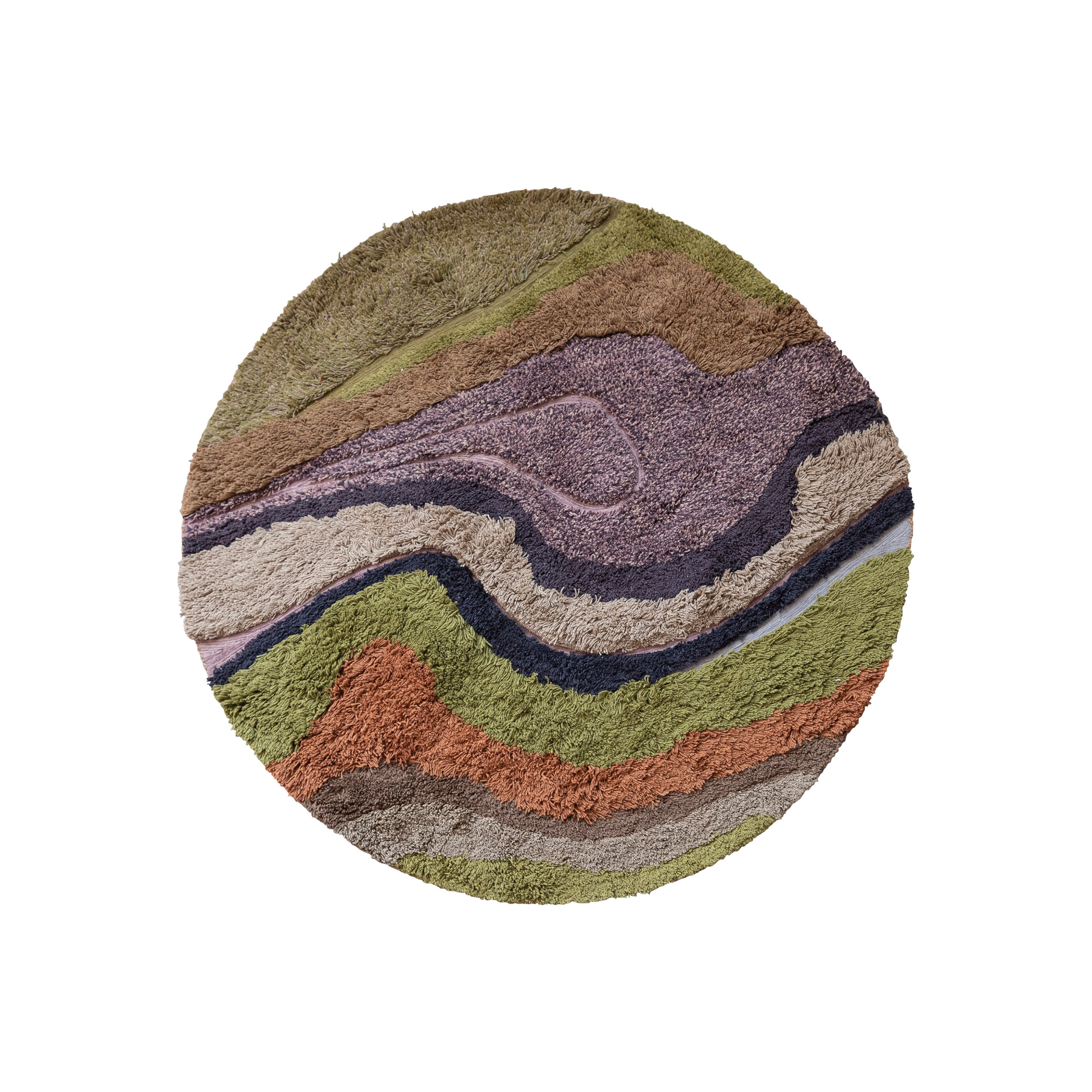 Round Wool and Cotton Tufted Rug with Abstract Design and Varying Pile, Multicolor - Image 0