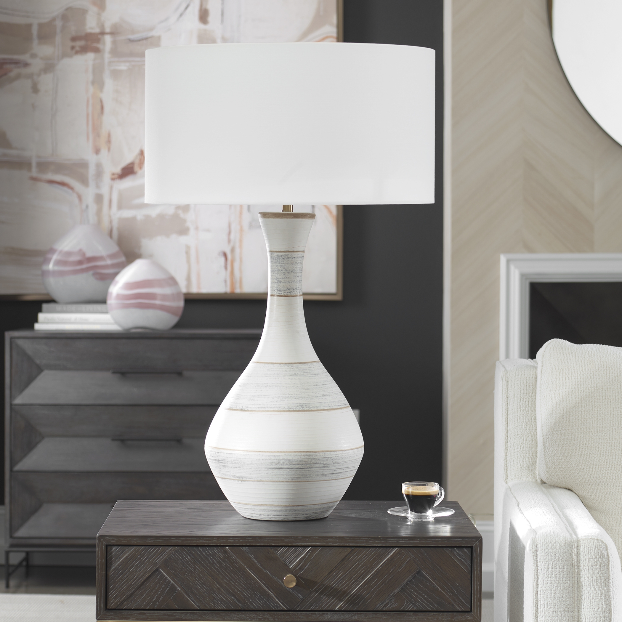 Potter Striped Ivory Blue Table Lamp - Image 2