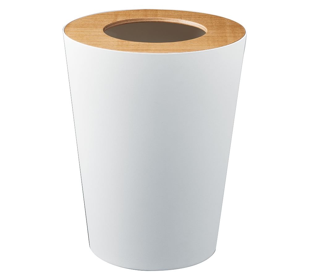 Yamazaki Round Wood Rim 1.8 Gallon Trash Can, White - Image 0