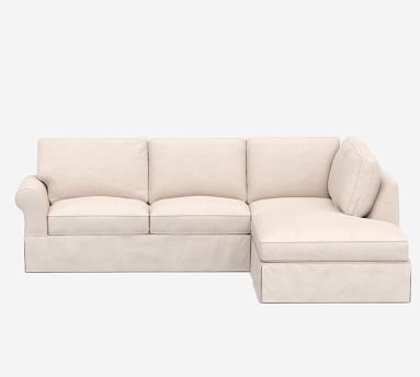 PB Comfort Roll Arm Slipcovered Right 3-Piece Bumper Sectional, Box Edge, Memory Foam Cushions, Chenille Basketweave Taupe - Image 1